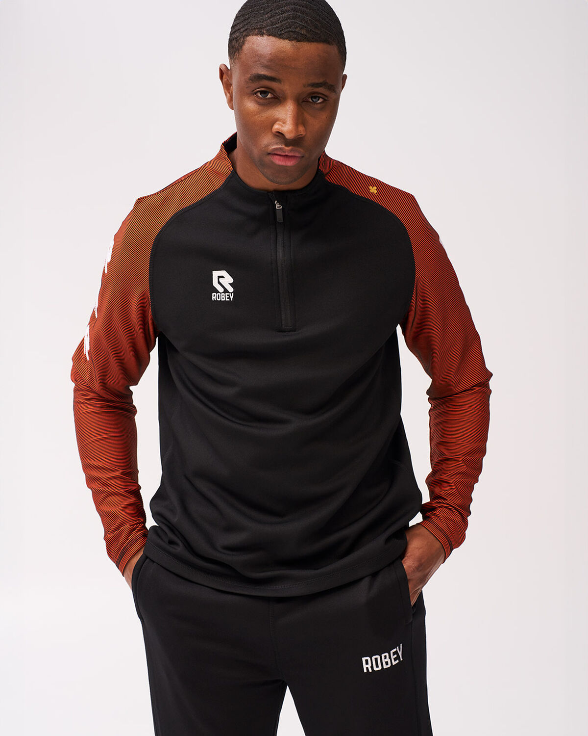 Performance Half-Zip Top, Black/Orange, hi-res