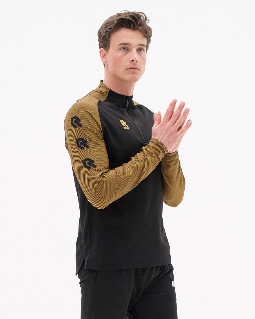 Performance Half-Zip Top, Black/Gold, hi-res