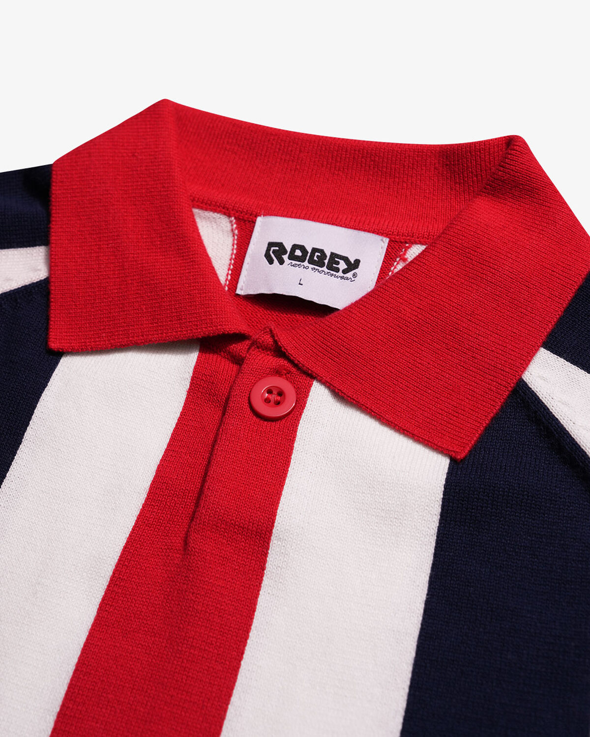 Robey Retro Knit Polo, White/Navy/Red, hi-res