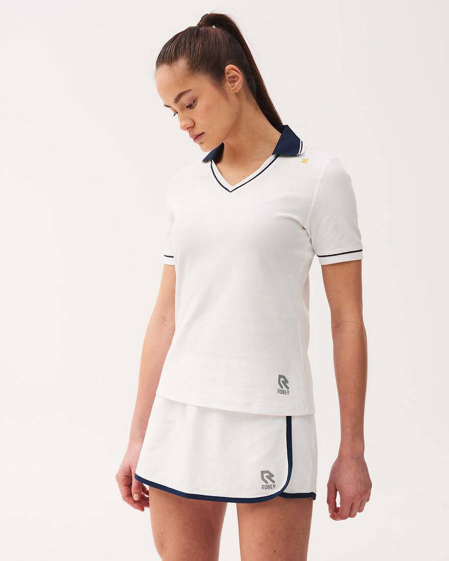 Tennis Court V-Neck Polo, Racket White, hi-res