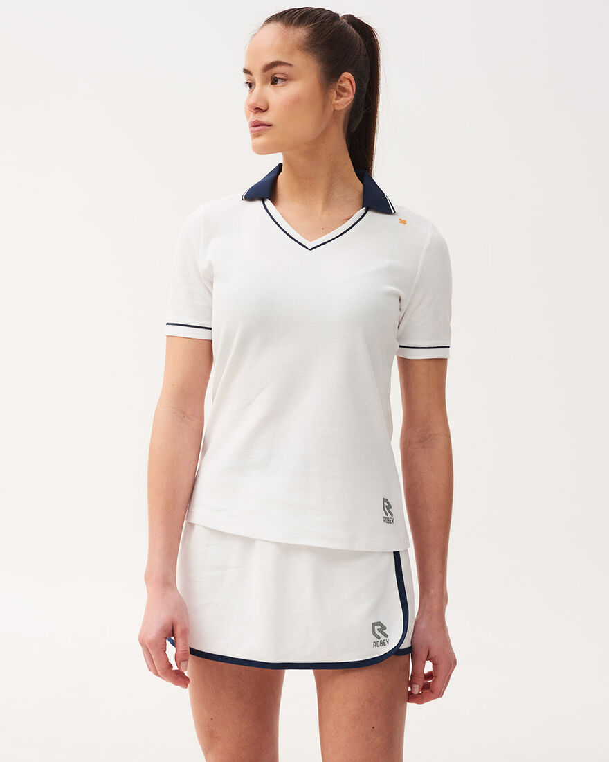 Tennis Court V-Neck Polo, Racket White, hi-res