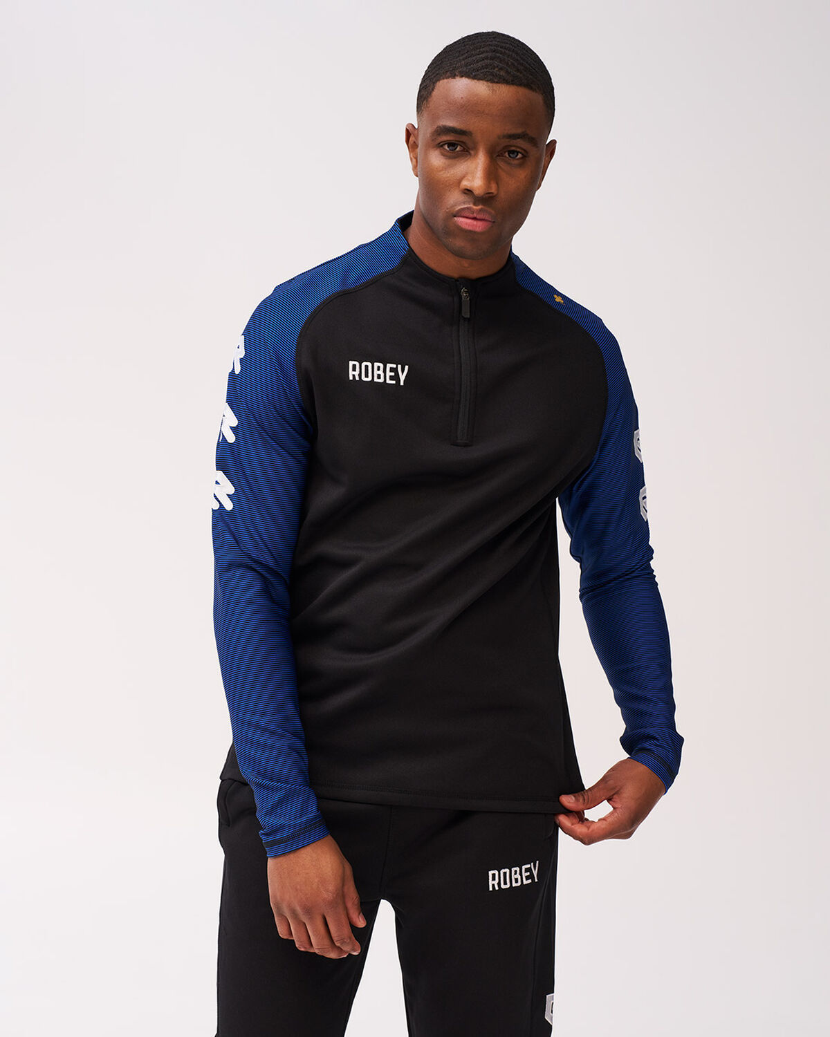 Performance Half-Zip Top, Black/Royal Blue, hi-res