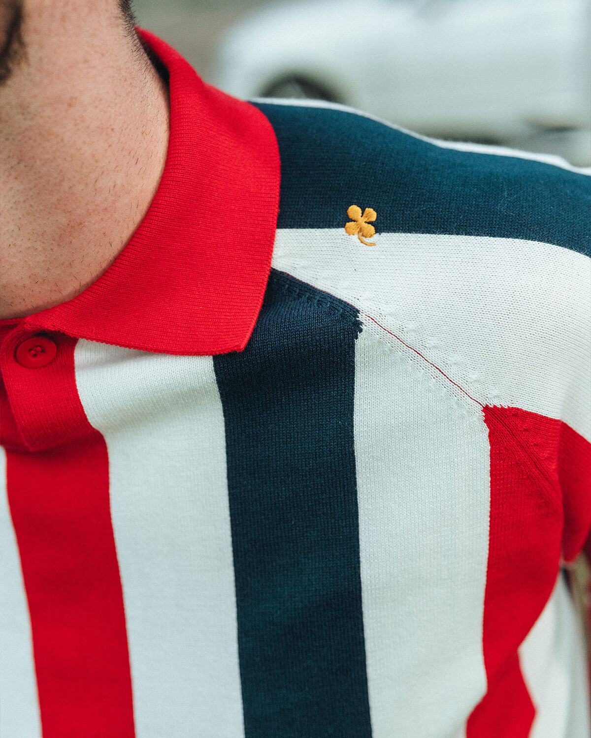 Robey Retro Knit Polo, White/Navy/Red, hi-res