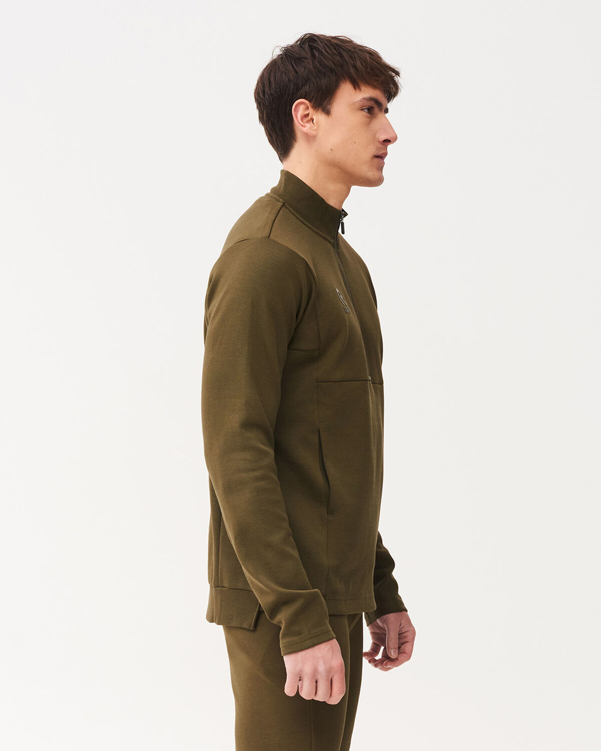 Off Pitch Cotton Half-Zip Top, Olive, hi-res
