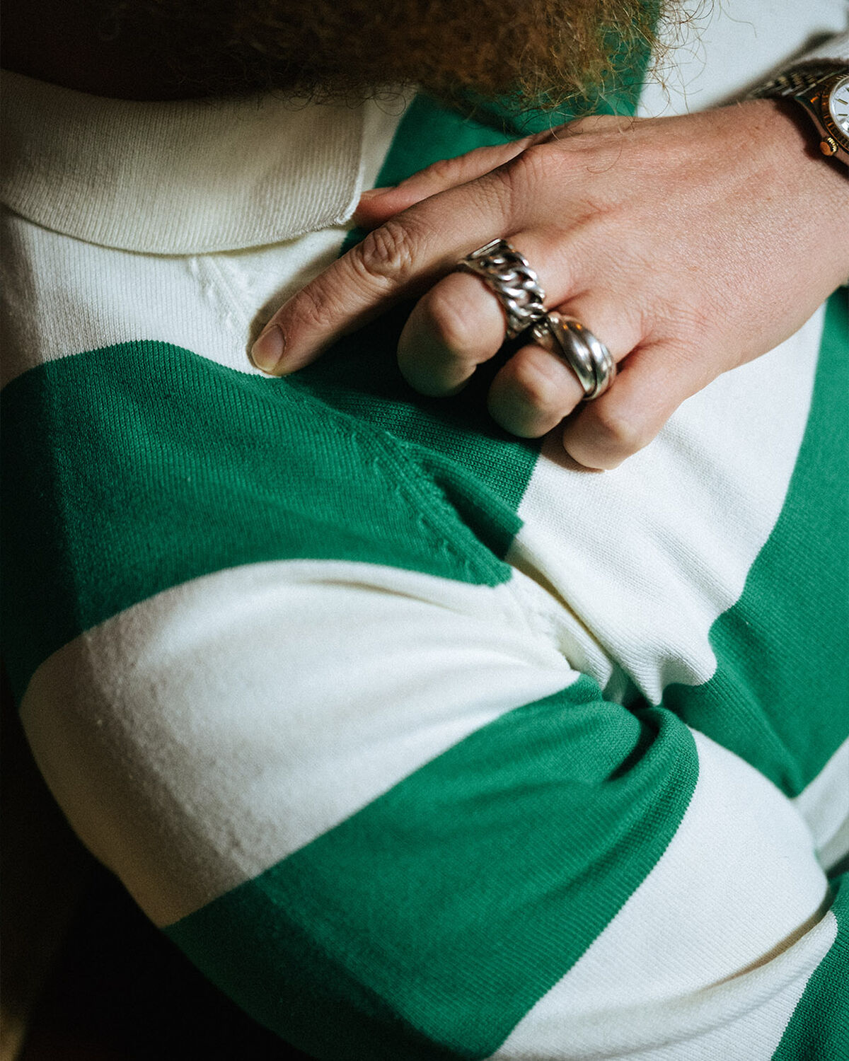 Robey Retro Knit Polo, Green/White Stripe, hi-res