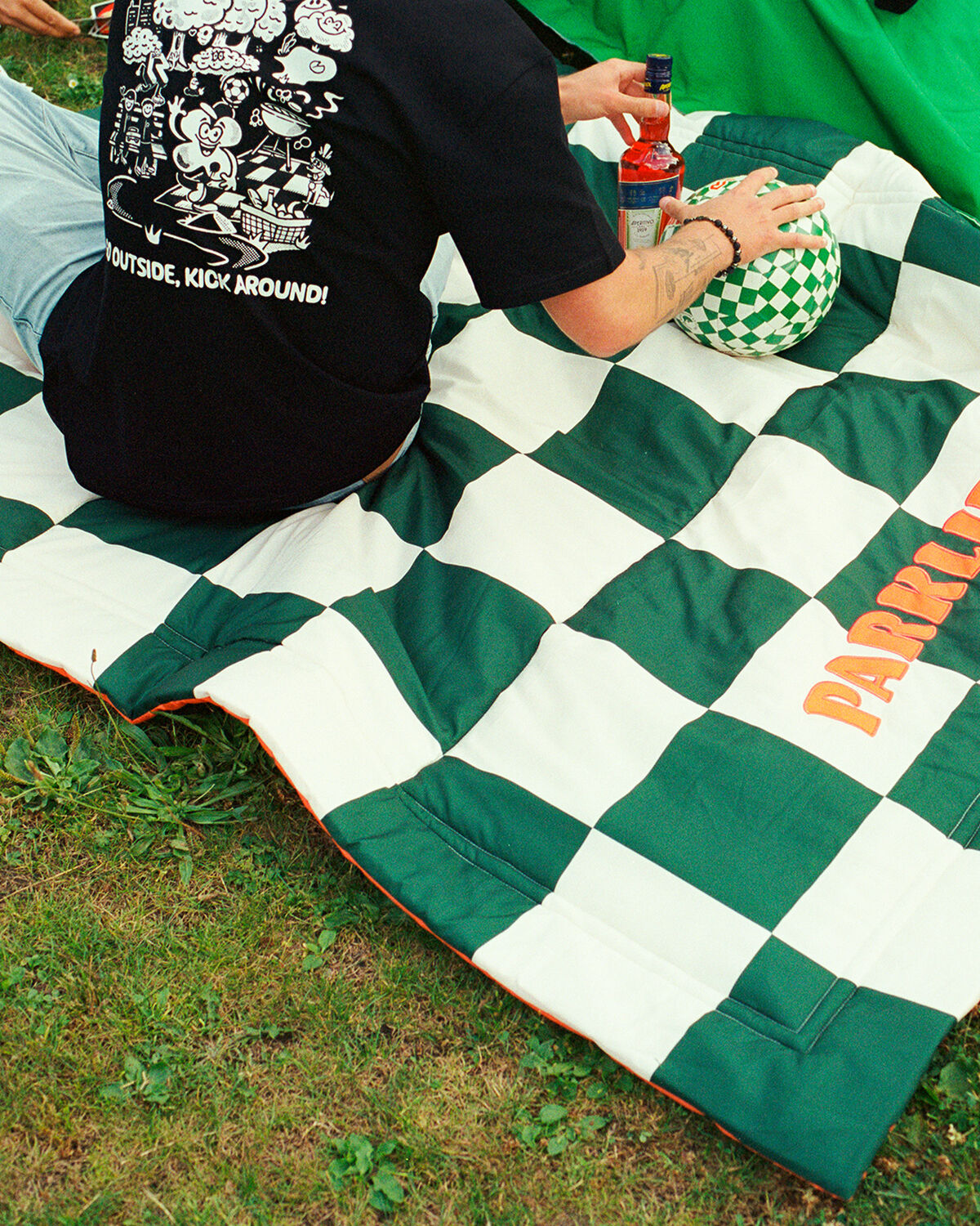 Parklife Picnic Blanket, White/Dark Green, hi-res