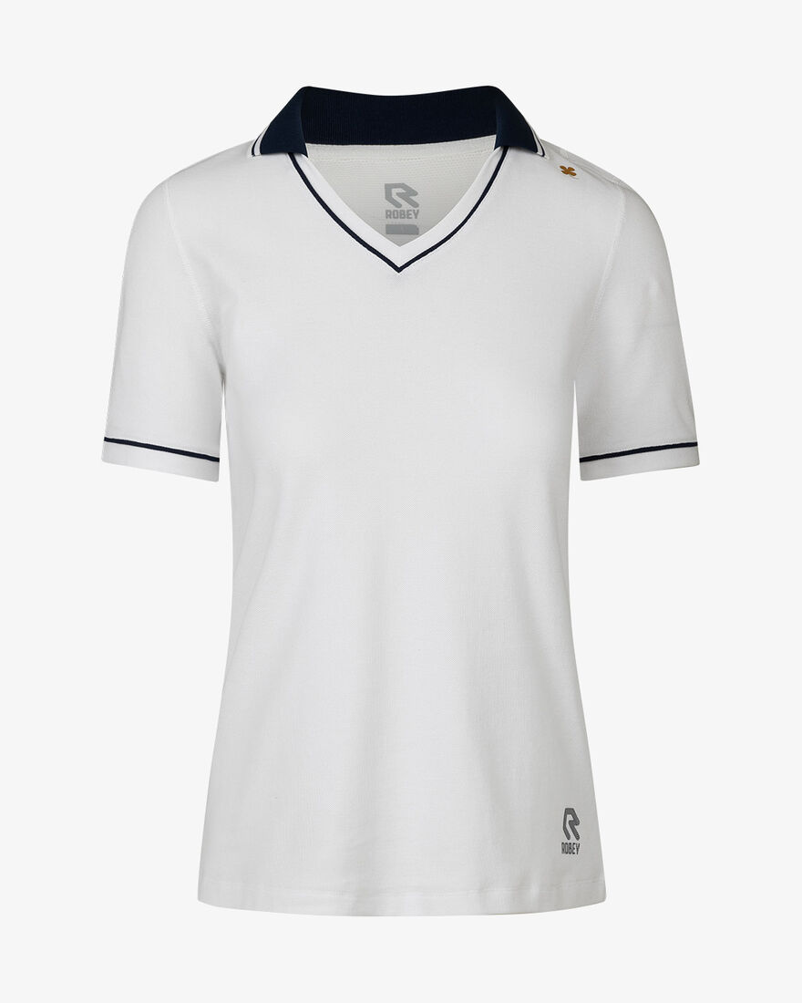 Tennis Court V-Neck Polo, Racket White, hi-res